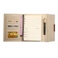 Wholesale custom logo loose leaf subject PU leather notebook with pockets